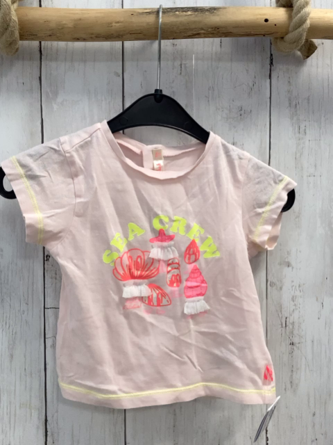 Billieblush  T-Shirt  Gr. 74  rosa neonrote Glitzermuscheln gelbe Schrift + Nähte 