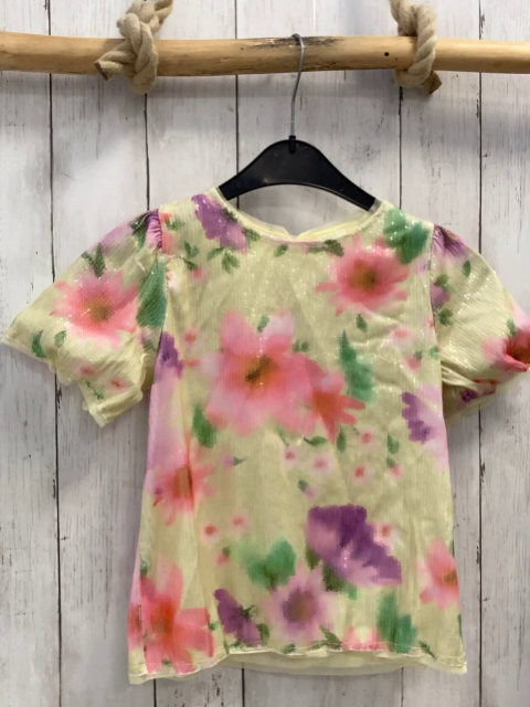 Zara  T-Shirt  Gr. 140  gelb transparente Pailetten bunte Blumen 