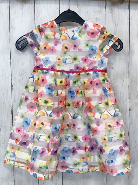   Kleid  Gr. 92  weißes Unterkleid weiß transparent gestreiftes Überkleid mit bunten Blumen 