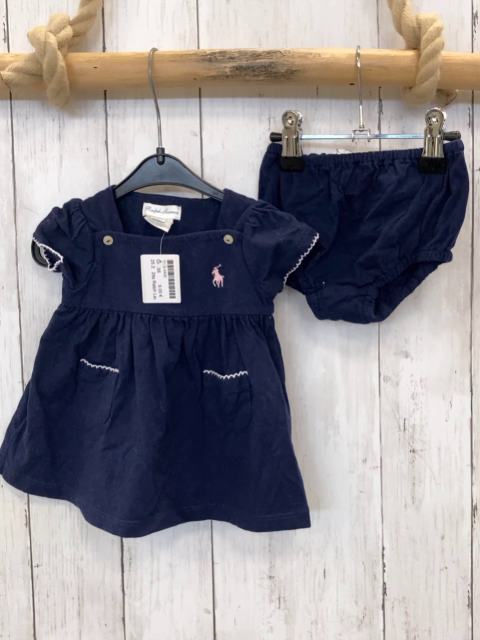 2tlg Ralph Lauren  Kleid + Höschen  Gr. 56  blau weiß umhäktelt rosa Reiter 