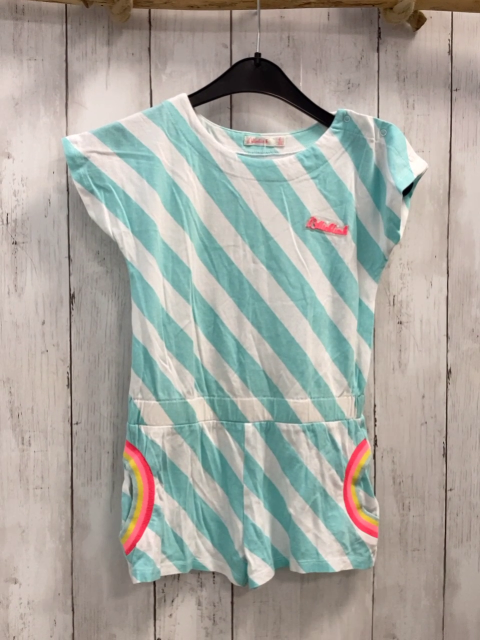 Billieblush Playsuit  Gr. 104  weiß mint schräge Streifen + bunter Regenbogen 