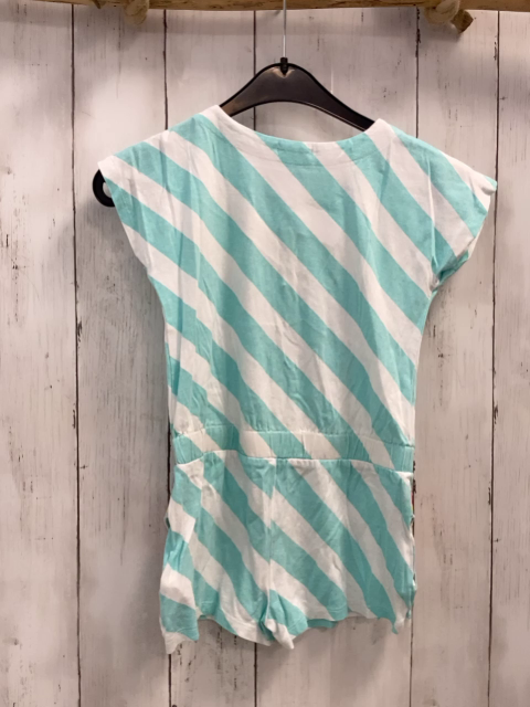 Billieblush Playsuit  Gr. 104  weiß mint schräge Streifen + bunter Regenbogen 