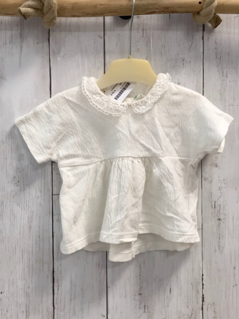 Benetton  Sommerbluse  Gr. 68  weiß Rippen Häkelkragen 