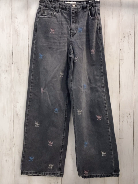 Zara  Hose  Gr. 158/164  grau Jeans bestickt Stitch Bund verstellbar 