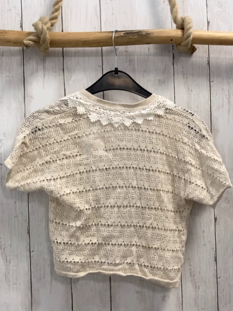 GAP  Strickjacke  Gr. 98  beige Lochmuster weiß Häkelborte 