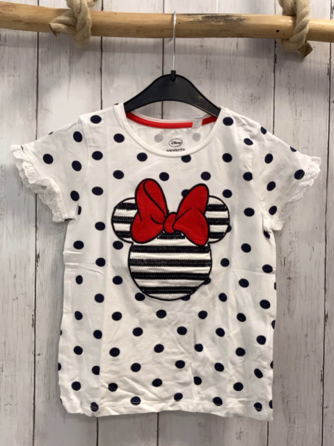   T-Shirt Gr. 122  weiß schwarze Punkte Minnie Mouse Kopf mit roter Schleife