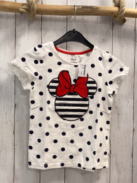   T-Shirt Gr. 122  weiß schwarze Punkte Minnie Mouse Kopf mit roter Schleife
