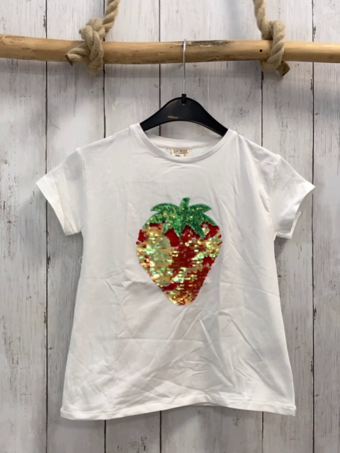 Zara  T-Shirt  Gr. 116  weiß Pailettenerdbeer 