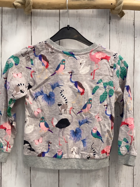 H&M Pullover  Gr. 110  hellgrau bunte Tiere + Blätter 