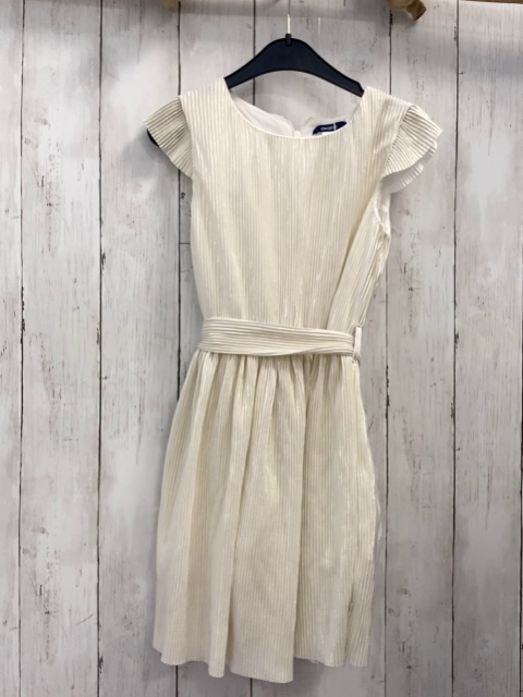 Okaidi  Kleid  Gr. 128  weß goldene Glitzerstreifen Gürtelband 