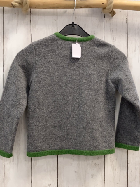 Stassny Salzburg  Strickjacke  Gr. 110  grau grüner Bund Trachtenknöpfe 100 % Merinowolle 