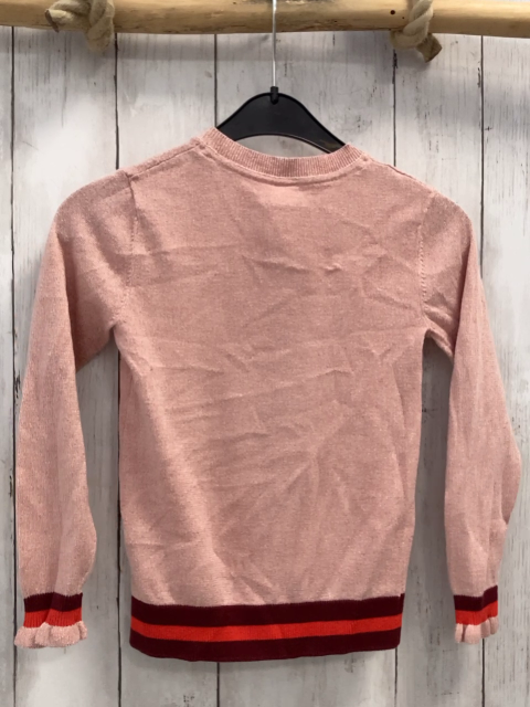   Strickjacke  Gr. 122  rosa mit Glitzer + weinrot roter Streifensaum 