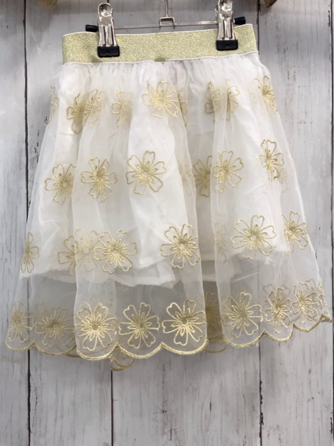   Rock Gr. 98  weiß transparenter Überrock mit goldenen Glitzerblumen goldener Glitzerbund 