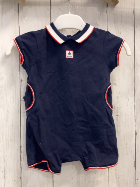 Jacadi  Playsuit  Gr. 68  blau + weiß roter Streifenbund + -kragen