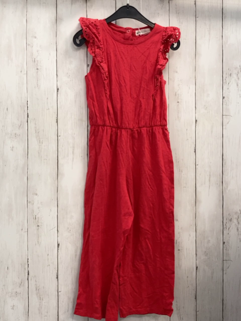 H&M  Jumpsuit  Gr. 122  rot Rüschen mit Lochstickerei 