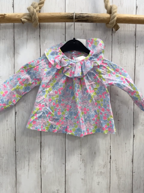 Jacadi Bluse Gr. 74  weiß blau pink grün Blumen