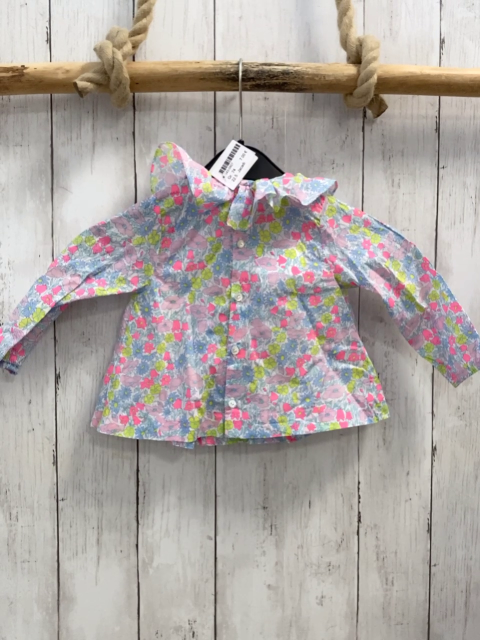 Jacadi Bluse Gr. 74  weiß blau pink grün Blumen