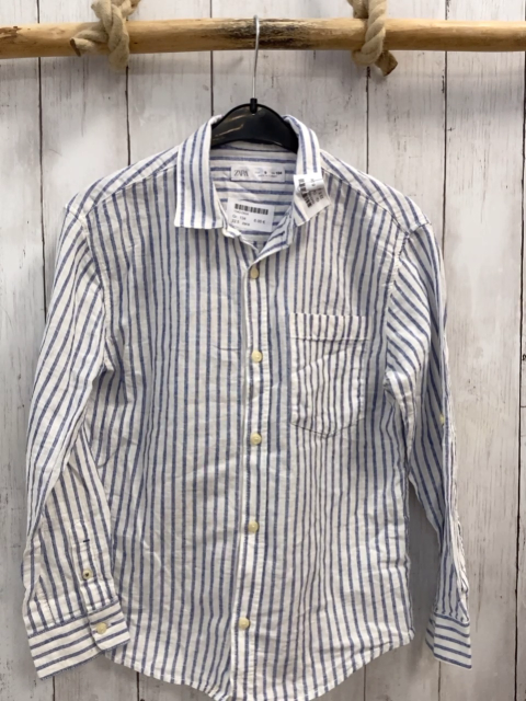 zara Hemd Gr. 134  blau weiß gestreift 28% Leinen