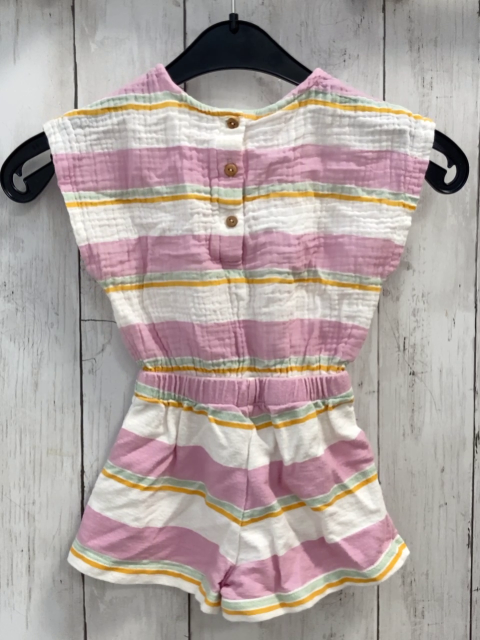 zara Playsuit Gr. 92  weiß rosa gelb mint gestreift musselin