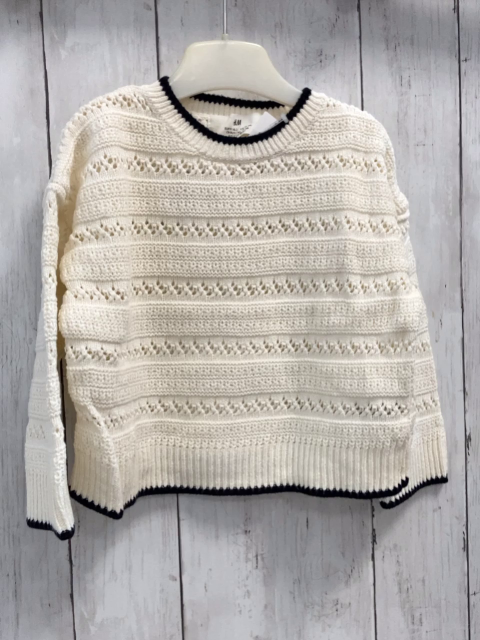 H&M Pullover Gr. 92  natur Strick Lochmuster schwarzer Bund