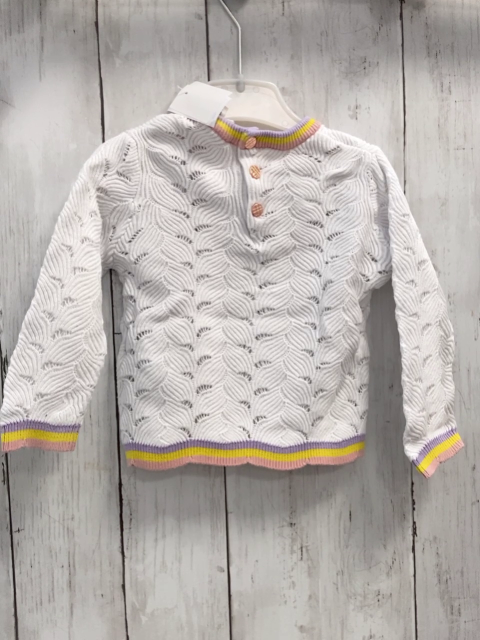 carrement beau Pullover Gr. 74  weiß Strick Lochmuster lila gelb pink gestreifter Bund
