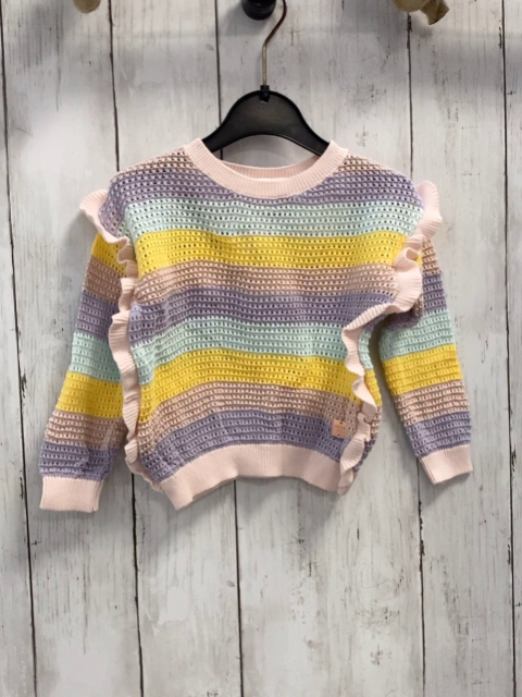 carrement beau Pullover Gr. 74  flieder hellblau gelb rosa Streifen Strick Glitzerfäden