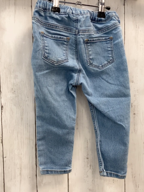 H&M Hose Gr. 86  blau Jeans gestickte Blumen Bund verstellbar