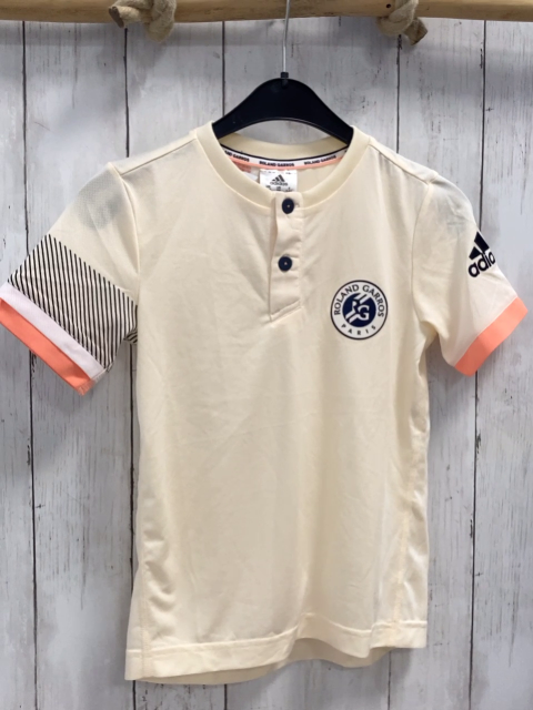 Adidas Sportshirt Gr. 128  creme schwarz weiß aprikot Streifen am Bund