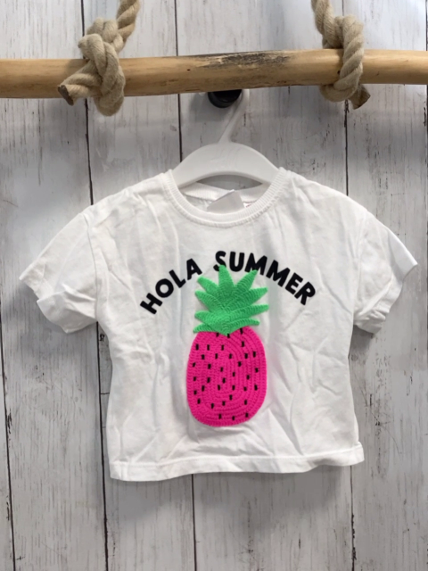 zara T-Shirt Gr. 80  weiß pink grüne Ananas schawarze Schrift kurz geschnitten