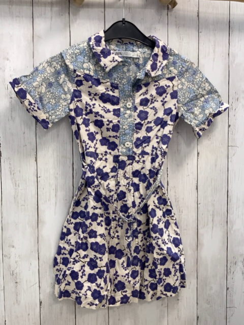 zara Kleid Gr. 134  weiß lila Streifen + Blumen