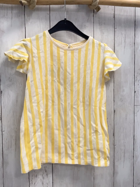  T-Shirt Gr. 134  gelb weiß Streifen Rüsschenärmel