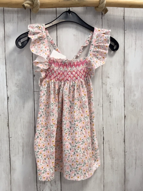 zara Kleid Gr. 92  weiß Blumen gesmoktes Oberteil