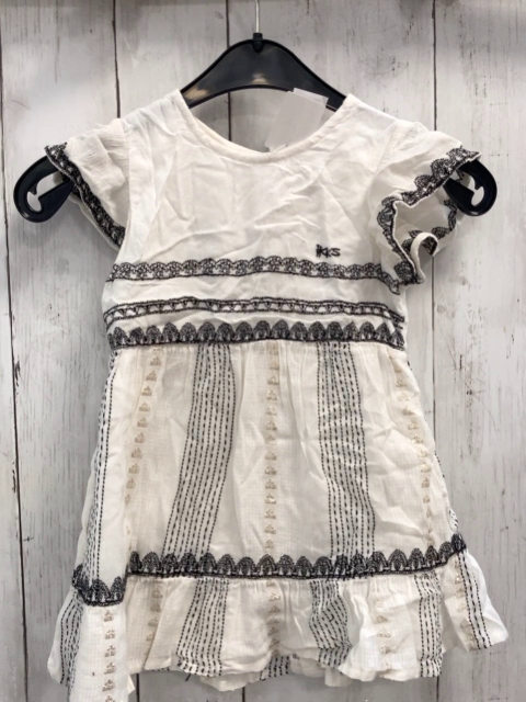 IKKS Kleid Gr. 86  weiß schwarze Nähte Glitzerfäden