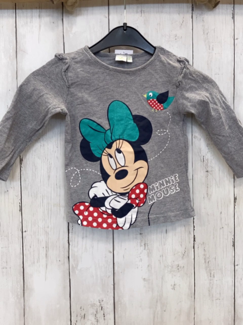 Disney  Langarmshirt  Gr. 86  grau Minnie Mouse mit türkis Glitzerschleife 
