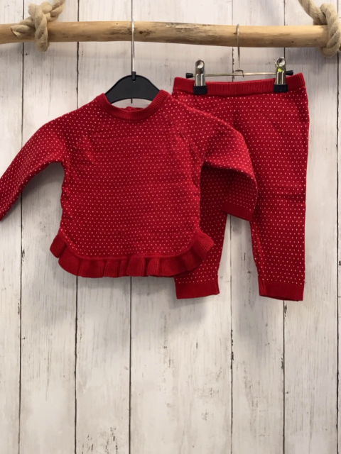 2tlg Next  Pullover + Leggings  Gr. 68  rot weiße Häkchen Strick 
