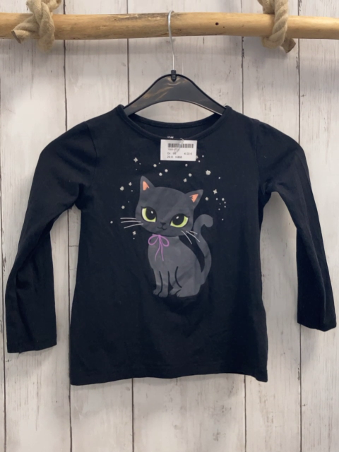 H&M  Langarmshirt  Gr. 98  schwarz Katze silber Glitzerpunkte 