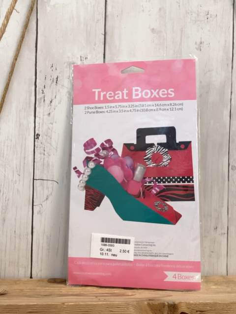 neu 4  Geschenkboxen   rot Taschenform + türkis Schuhform 