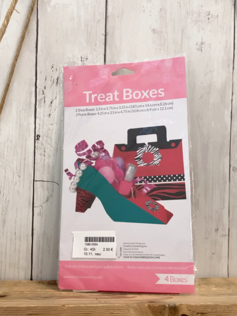 neu 4 Geschenkboxen  rot Taschenform + türkis Schuhform 