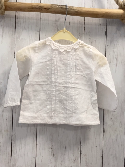 Zara  Bluse  Gr. 74  weiß Rippen Häkelkragen 