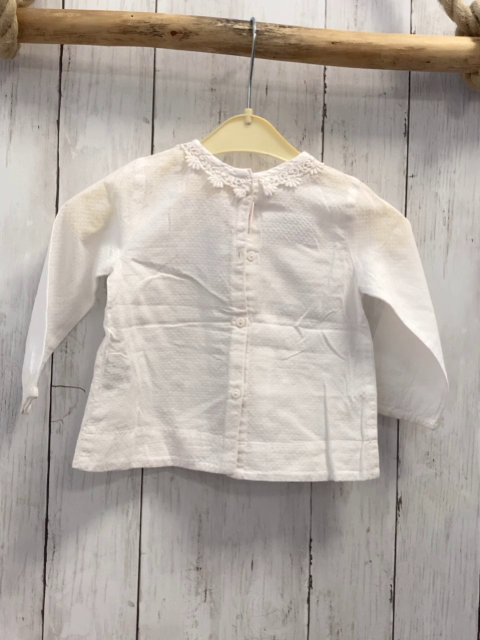 Zara  Bluse  Gr. 74  weiß Rippen Häkelkragen 