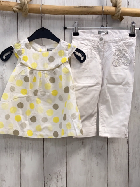 2tlg Vertbaudet  Sommerbluse +  Caprihose  Gr. 80  weiß gelb graue Punkte + weiß 