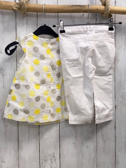 2tlg Vertbaudet  Sommerbluse +  Caprihose  Gr. 80  weiß gelb graue Punkte + weiß 