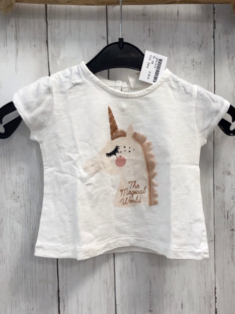 Zara  T-Shirt  Gr. 68  weiß Einhorn mit Glitzer + Fransen 