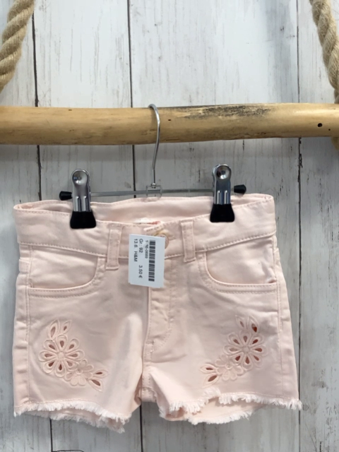 H&M  Shorts  Gr. 92  rosa Bund verstellbar Lochstickerei Fransensaum 