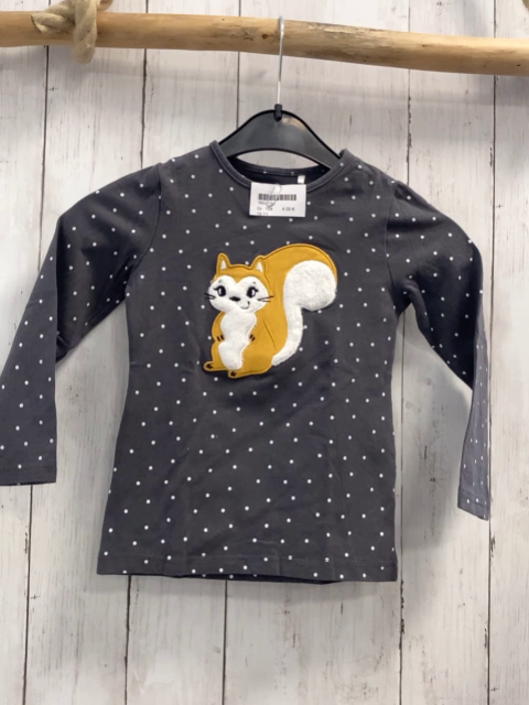  Langarmshirt Gr. 104  grau weiße Punkte Eichhörnchen