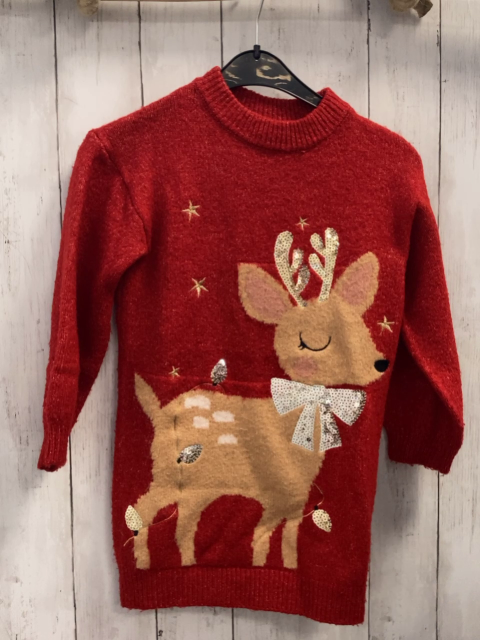   Longshirt Gr. 110  rot Strick Bambi goldene silber Pailetten 