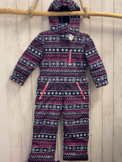   Schneeoverall  Gr. 110  dunkelblau pink weißer Druck mit Dreiecken Punkten + Kristallen 