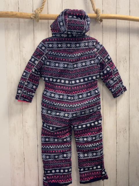   Schneeoverall  Gr. 110  dunkelblau pink weißer Druck mit Dreiecken Punkten + Kristallen 