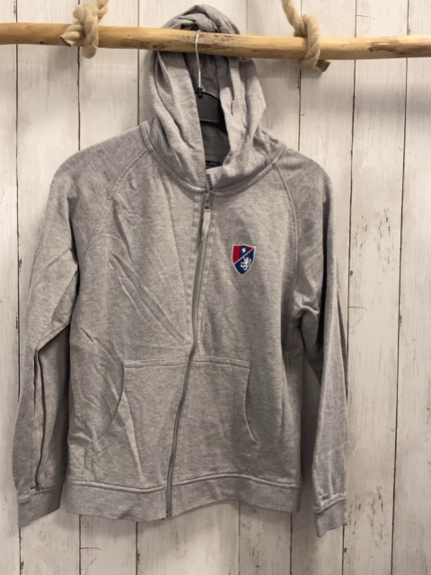  Sweatjacke  Gr. 146/152  grau Kapuze Wappen 