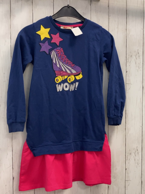   Kleid  Gr. 134  blau Rollschuh Sterne pink Rocksaum